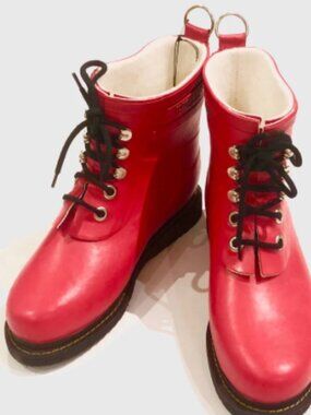 Ilse Jacobsen Rub Boot Red Lace-Up Rain Boots EU 40 Waterproof Short Boot